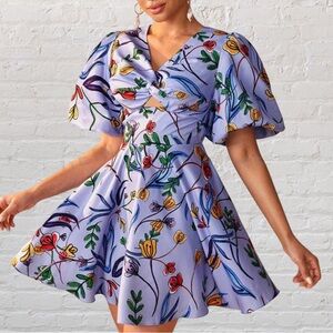 Foral Prints Front Twisted Wrap Cut Out Back Detail Dress,Summer Elegant Dress